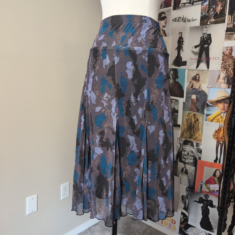Abstract Print Mesh Midi Skirt